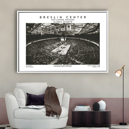 Breslin Center Stadium Black And White, Michigan Basketball Arena Print, Gift For Fans, Framed Canvas Print Wall Art