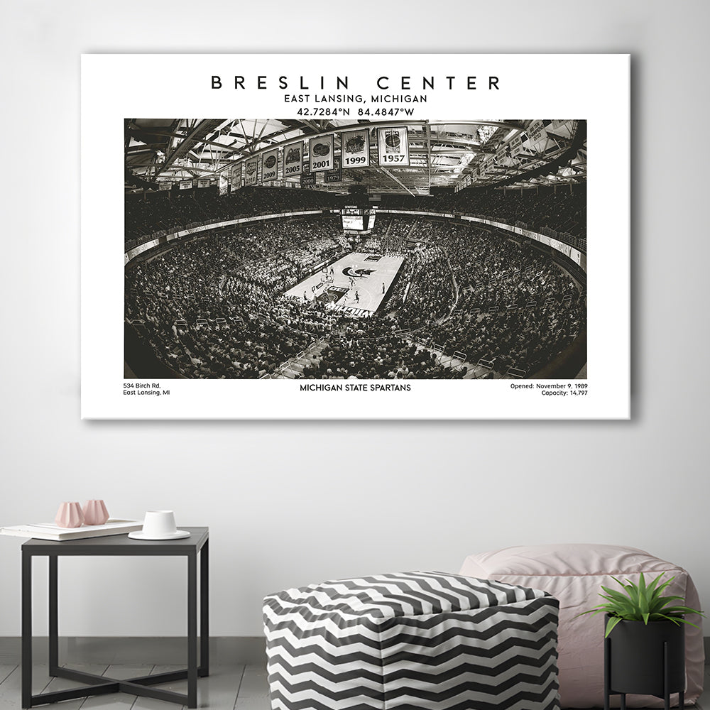 Breslin Center Stadium Black And White, Michigan Basketball Arena Print, Gift For Fans, Canvas Print Wall Art, Man Cave Gift