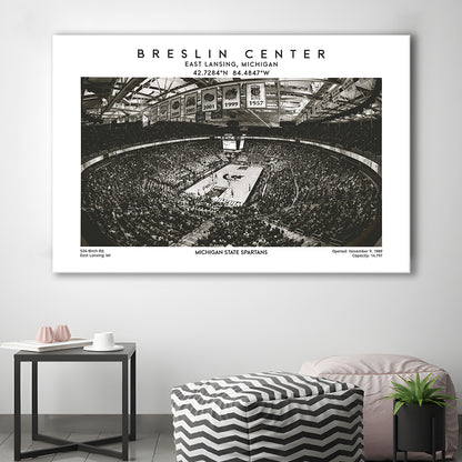 Breslin Center Stadium Black And White, Michigan Basketball Arena Print, Gift For Fans, Canvas Print Wall Art, Man Cave Gift