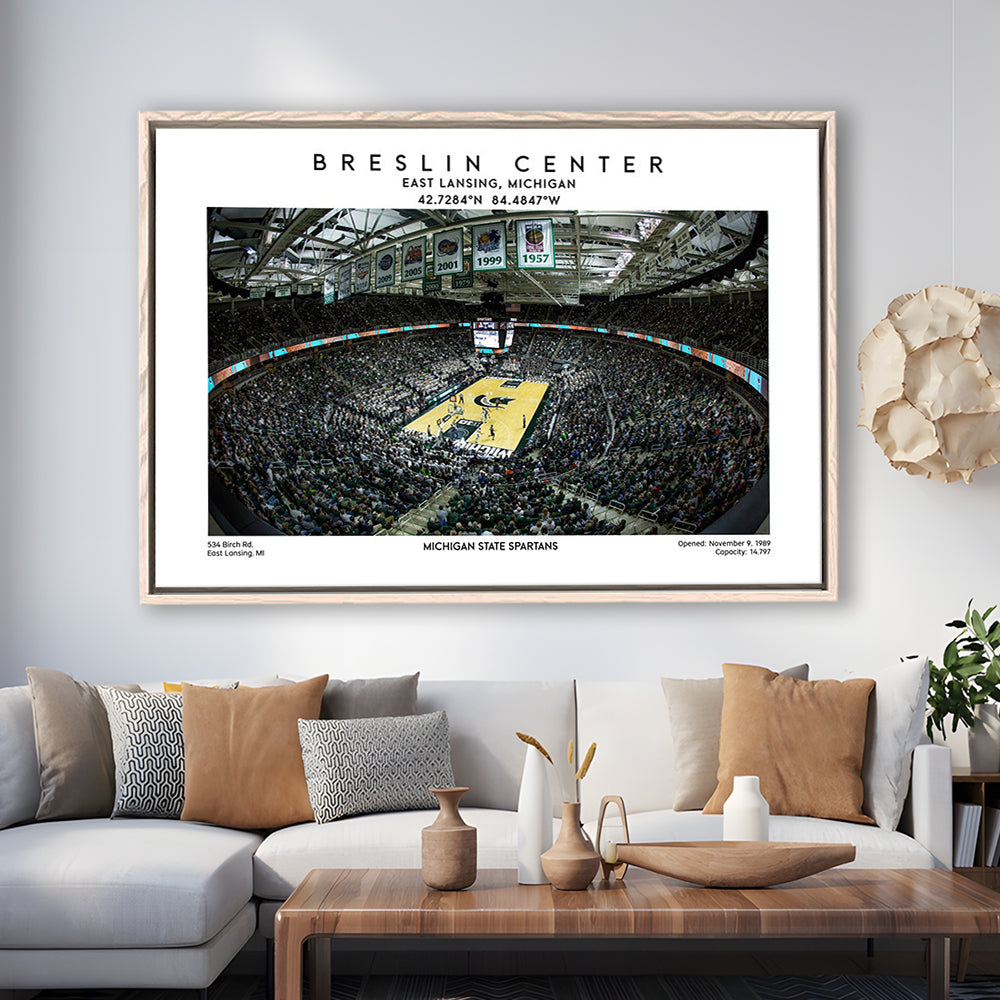 Breslin Center Art, Michigan State Spartans Basketball Arena Print, Gift For Fans, Framed Canvas Print Wall Art