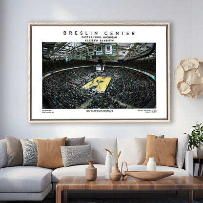 Breslin Center Art, Michigan State Spartans Basketball Arena Print, Gift For Fans, Framed Canvas Print Wall Art