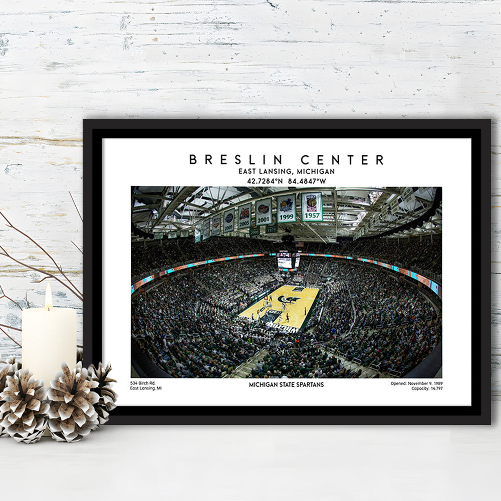 Breslin Center Art, Michigan State Spartans Basketball Arena Print, Gift For Fans, Framed Canvas Print Wall Art