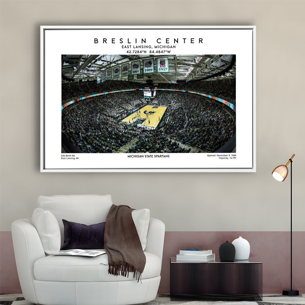 Breslin Center Art, Michigan State Spartans Basketball Arena Print, Gift For Fans, Framed Canvas Print Wall Art