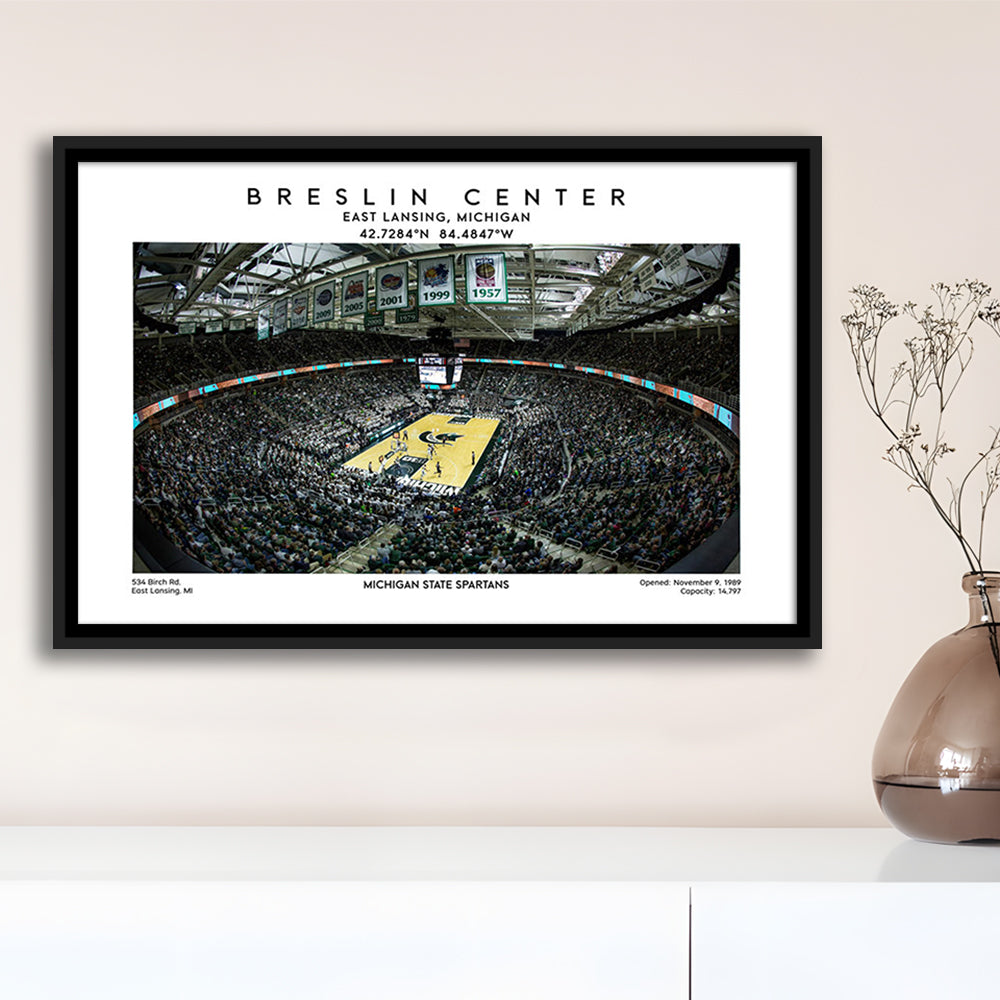 Breslin Center Art, Michigan State Spartans Basketball Arena Print, Gift For Fans, Framed Canvas Print Wall Art