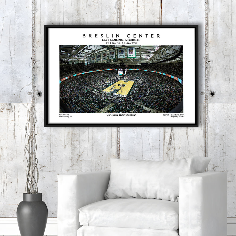 Breslin Center Art, Michigan State Spartans Basketball Arena Print, Gift For Fans, Framed Canvas Print Wall Art