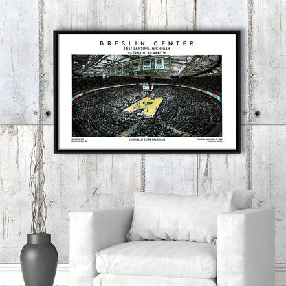 Breslin Center Art, Michigan State Spartans Basketball Arena Print, Gift For Fans, Framed Canvas Print Wall Art