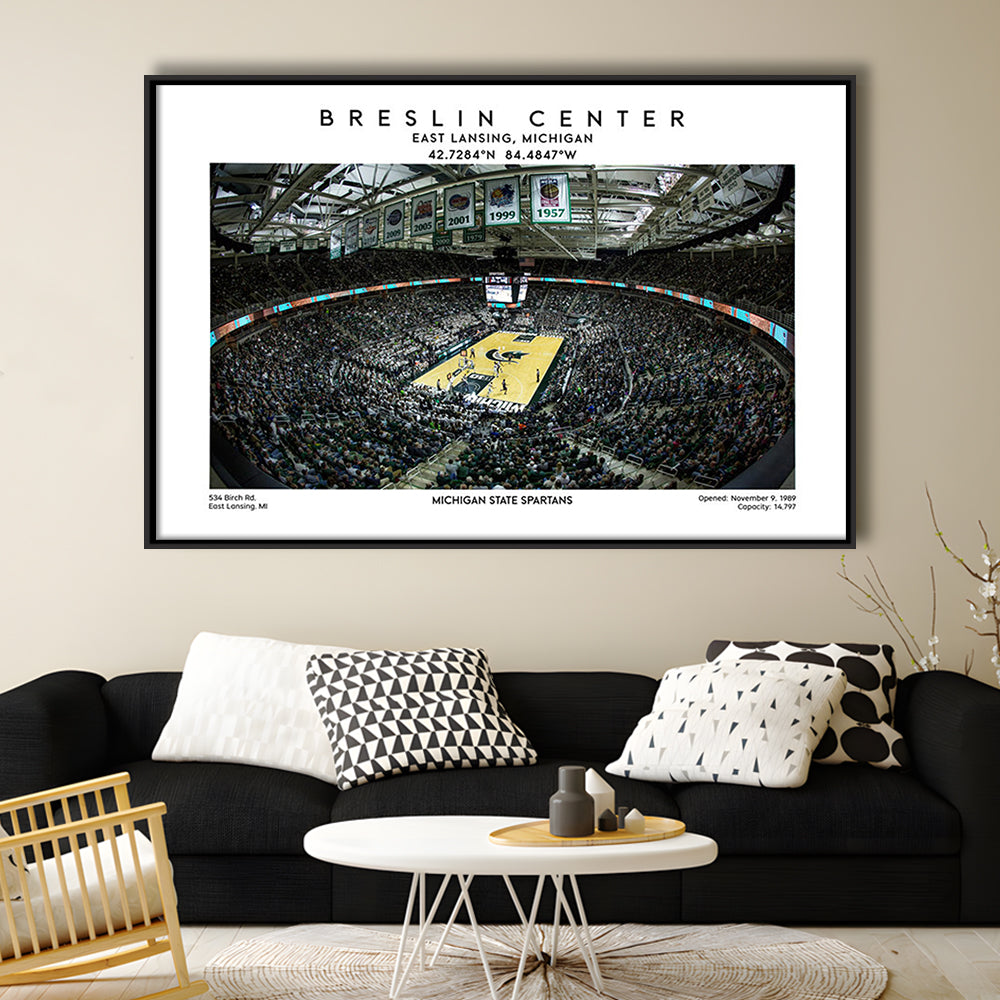 Breslin Center Art, Michigan State Spartans Basketball Arena Print, Gift For Fans, Framed Canvas Print Wall Art
