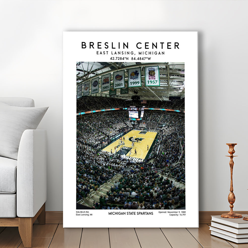 Breslin Center, Michigan State Spartans Basketball Arena Wall Art Print, Canvas Prints Wall Art, Man Cave Decor