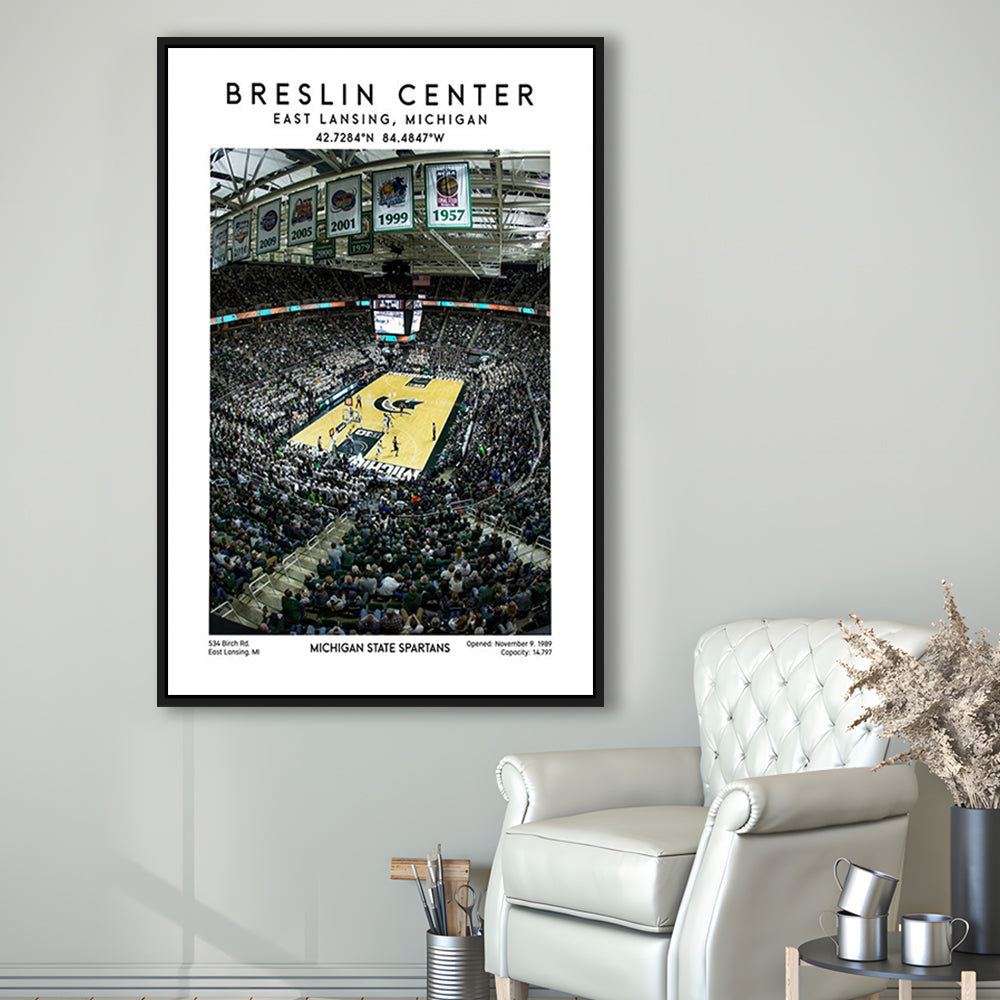 Breslin Center, Michigan State Spartans Basketball Arena Wall Art Print, Framed Canvas Prints Wall Art