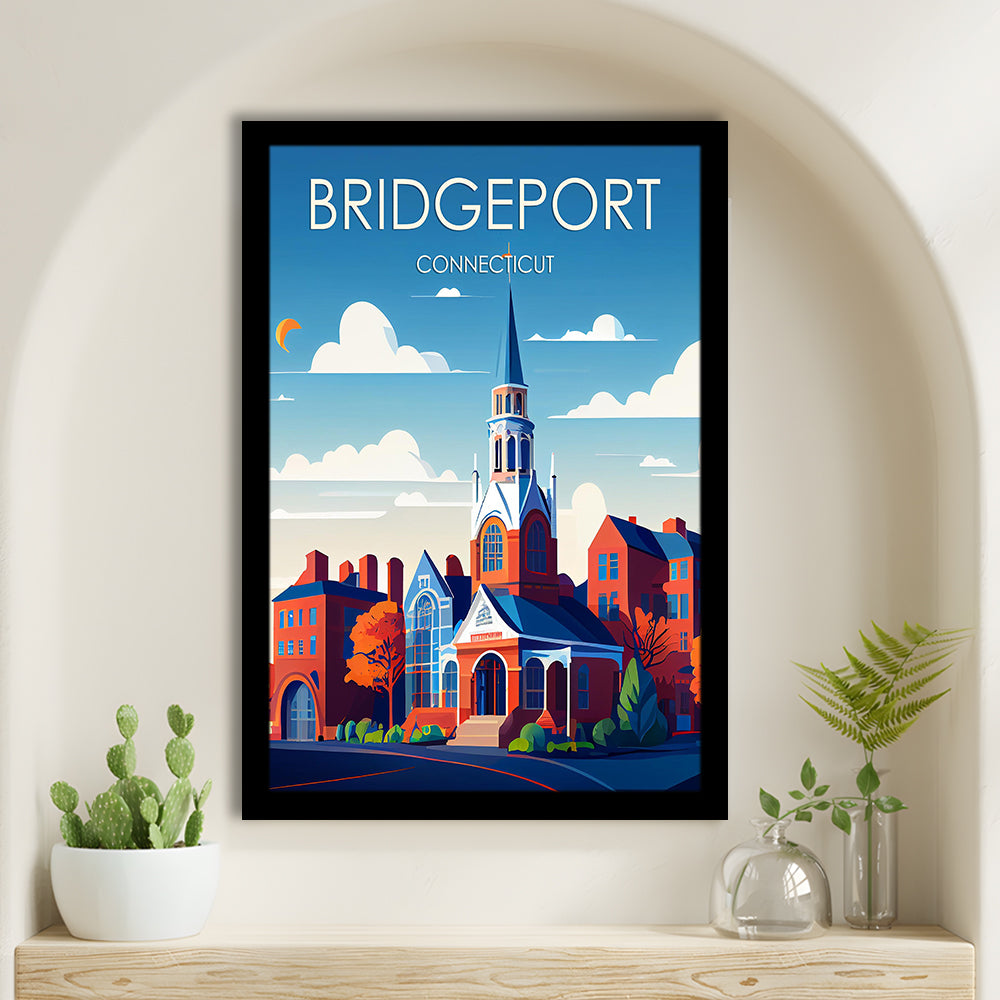 Bridgeport Connecticut Retro Art Print, Bridgeport City Wall Art, Framed Art Print, Picture Framed, Painting Art