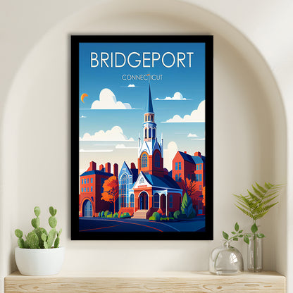 Bridgeport Connecticut Retro Art Print, Bridgeport City Wall Art, Framed Art Print, Picture Framed, Painting Art