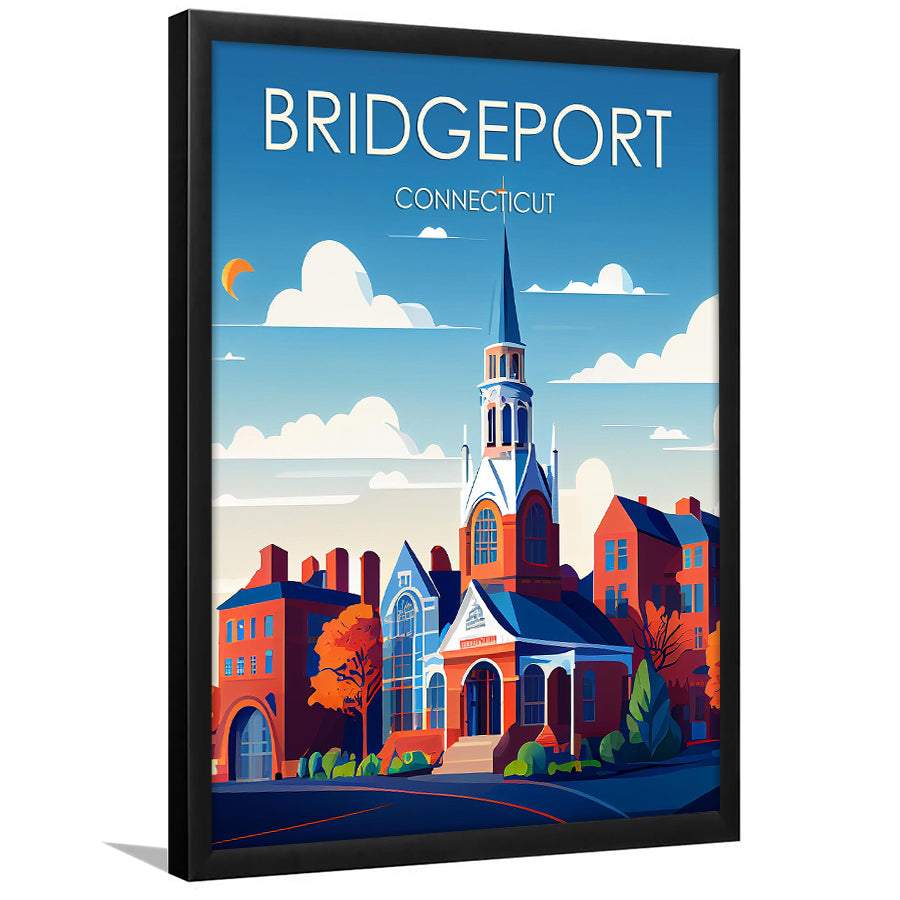 Bridgeport Connecticut Retro Art Print, Bridgeport City Wall Art, Framed Art Print, Picture Framed, Painting Art