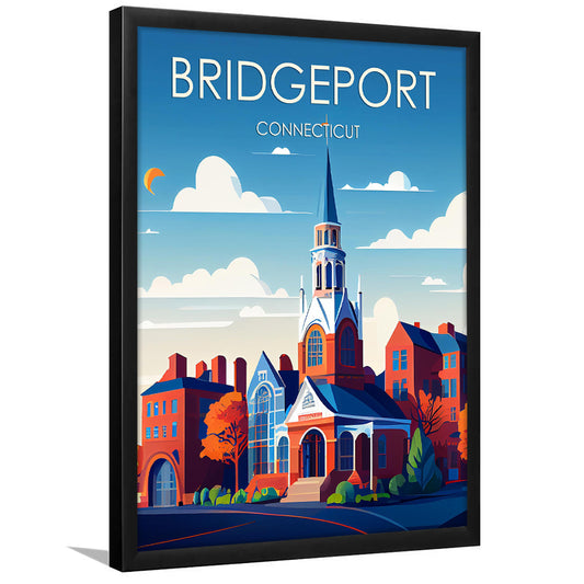 Bridgeport Connecticut Retro Art Print, Bridgeport City Wall Art, Framed Art Print, Picture Framed, Painting Art