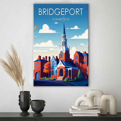 Bridgeport Connecticut Retro Art Print, Bridgeport City Wall Art, Canvas Print, Painting Canvas, Living Room Decor