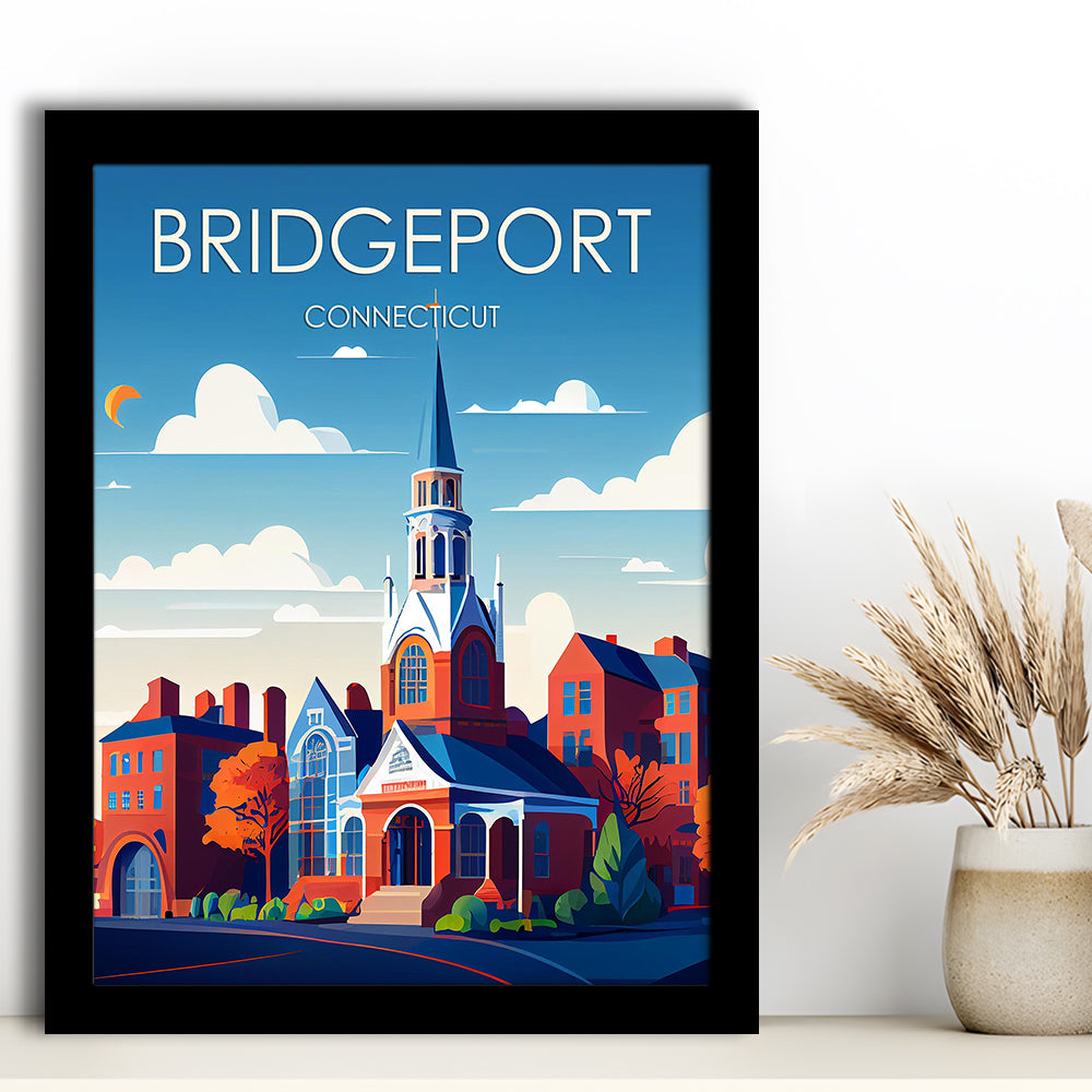 Bridgeport Connecticut Retro Art Print, Bridgeport City Wall Art, Framed Art Print, Picture Framed, Painting Art