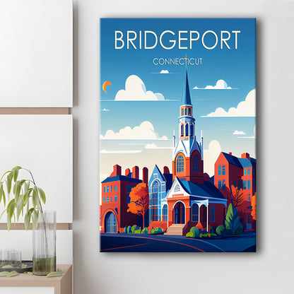 Bridgeport Connecticut Retro Art Print, Bridgeport City Wall Art, Canvas Print, Painting Canvas, Living Room Decor