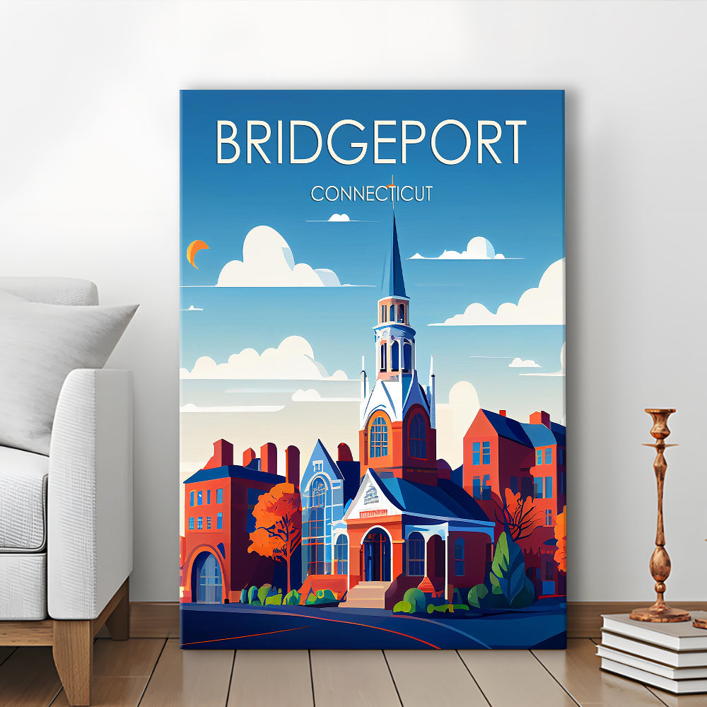 Bridgeport Connecticut Retro Art Print, Bridgeport City Wall Art, Canvas Print, Painting Canvas, Living Room Decor