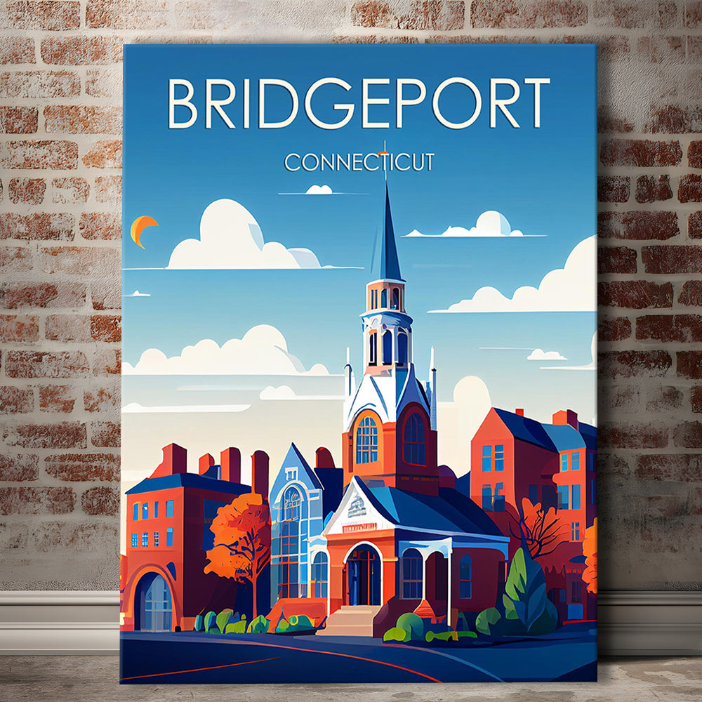 Bridgeport Connecticut Retro Art Print, Bridgeport City Wall Art, Canvas Print, Painting Canvas, Living Room Decor