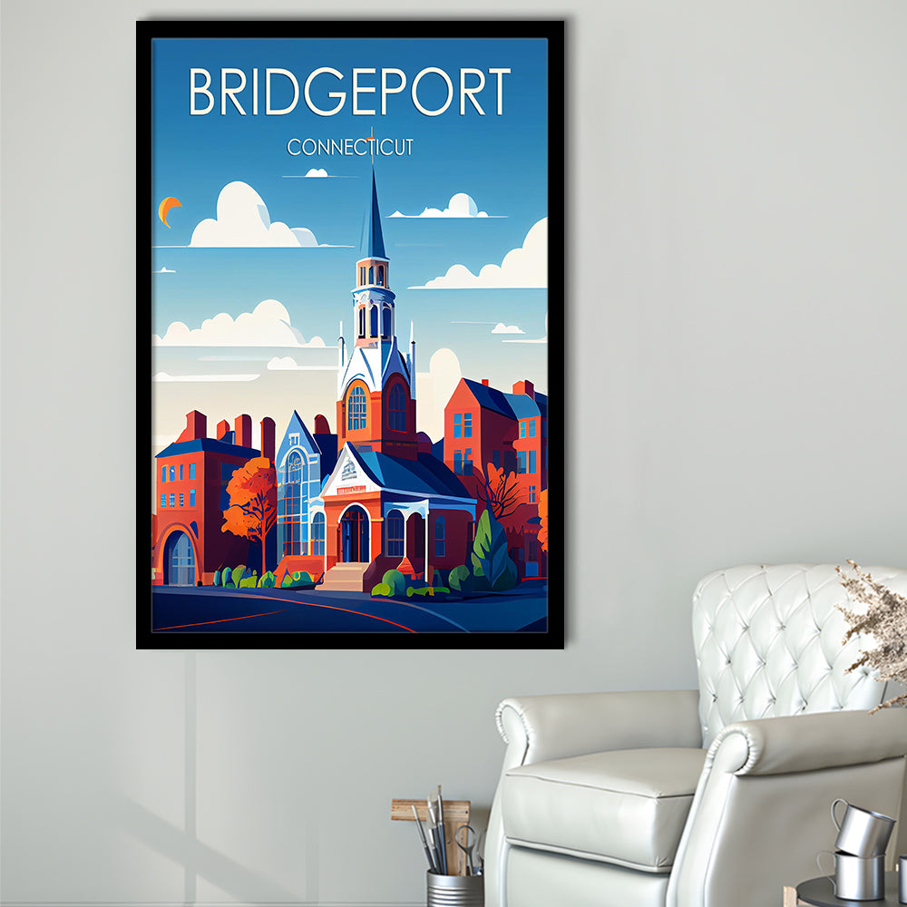 Bridgeport Connecticut Retro Art Print, Bridgeport City Wall Art, Framed Art Print, Picture Framed, Painting Art