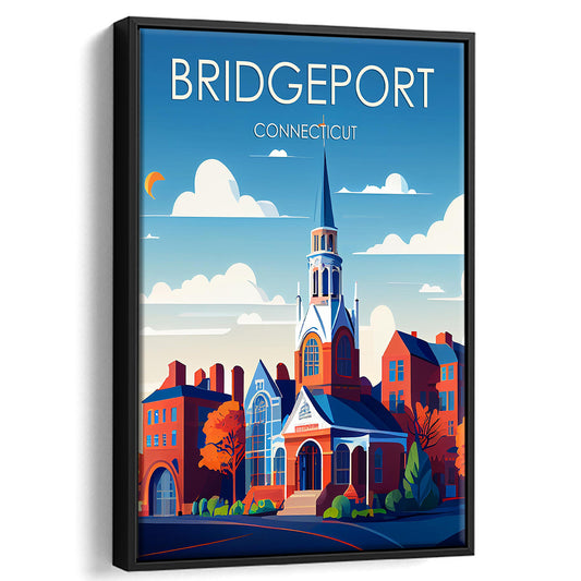 Bridgeport Connecticut Retro Art Print, Bridgeport City Wall Art, Floating Framed Canvas Print, Framed Picture, Painting Canvas