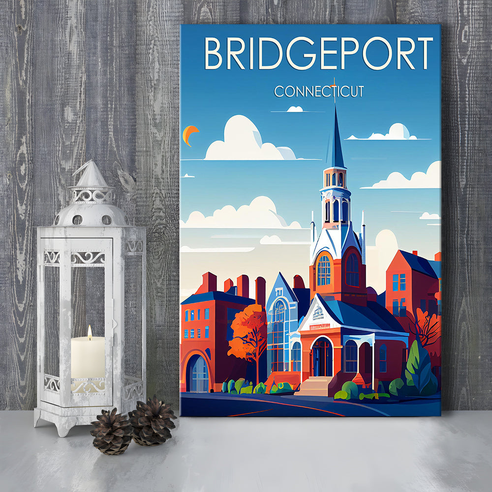 Bridgeport Connecticut Retro Art Print, Bridgeport City Wall Art, Canvas Print, Painting Canvas, Living Room Decor