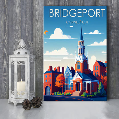 Bridgeport Connecticut Retro Art Print, Bridgeport City Wall Art, Canvas Print, Painting Canvas, Living Room Decor