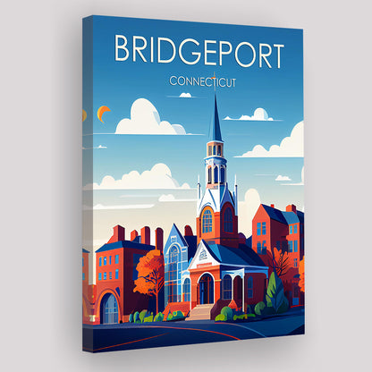 Bridgeport Connecticut Retro Art Print, Bridgeport City Wall Art, Canvas Print, Painting Canvas, Living Room Decor
