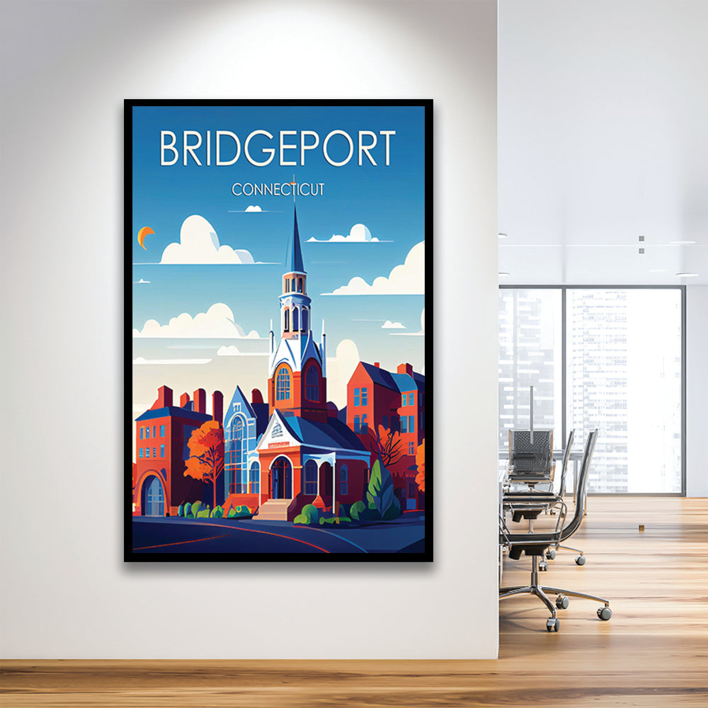 Bridgeport Connecticut Retro Art Print, Bridgeport City Wall Art, Framed Art Print, Picture Framed, Painting Art