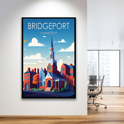 Bridgeport Connecticut Retro Art Print, Bridgeport City Wall Art, Framed Art Print, Picture Framed, Painting Art