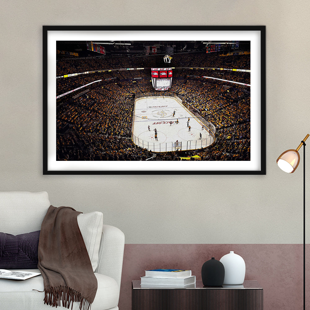 Bridgestone Arena Nashville, Stadium Canvas, Sport Art, Gift for him, White Border Framed Art Print Wall Decor