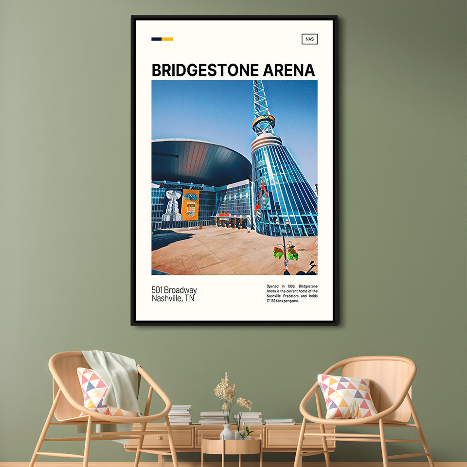 Bridgestone Arena Print, Nashville Predators Stadium Canvas Art, Man Cave Gift, Floating Framed Canvas Print Wall Art