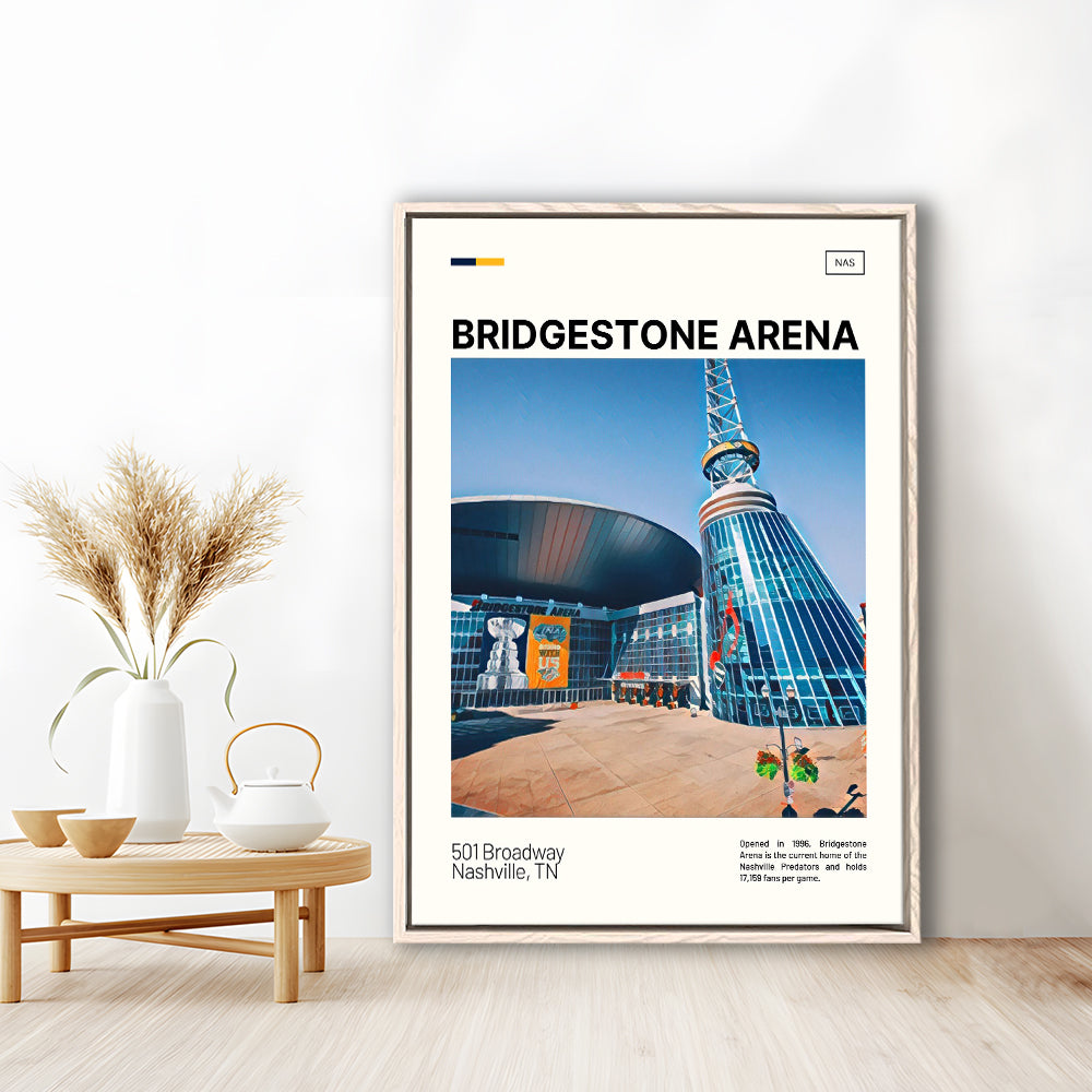 Bridgestone Arena Print, Nashville Predators Stadium Canvas Art, Man Cave Gift, Floating Framed Canvas Print Wall Art