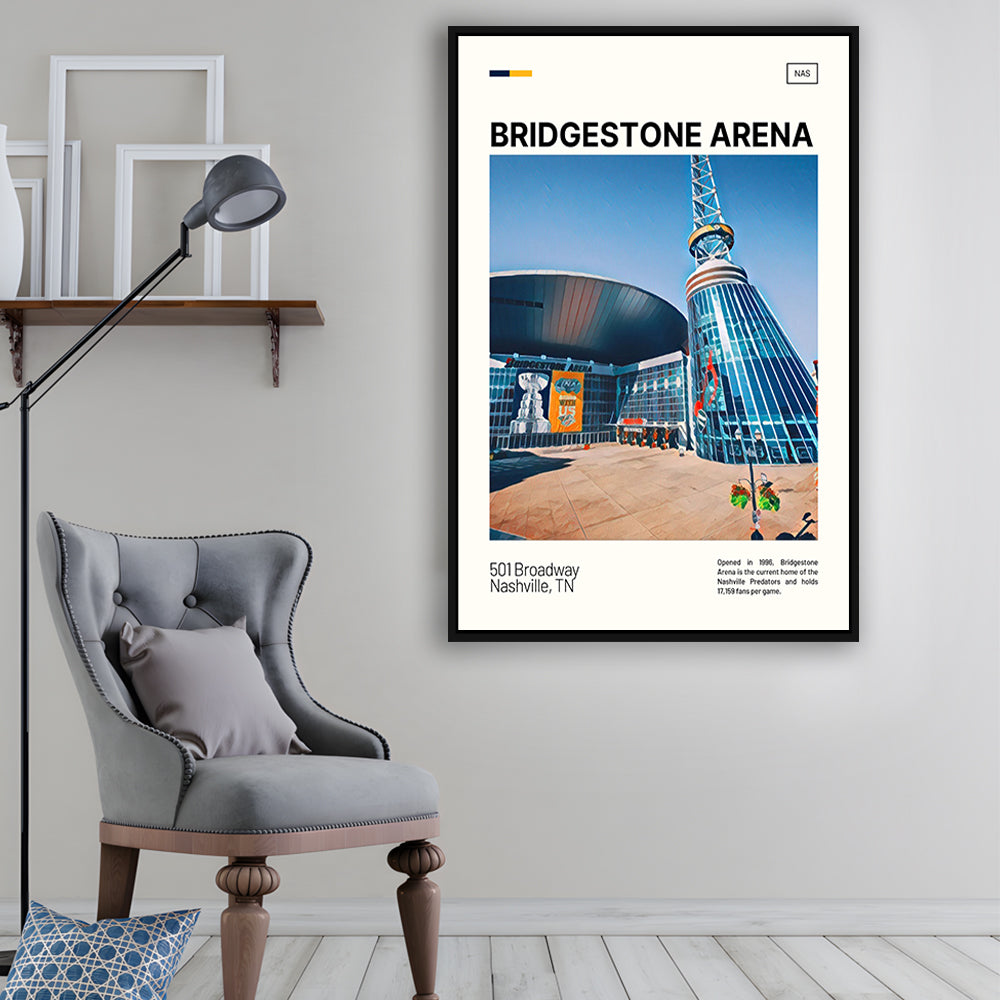 Bridgestone Arena Print, Nashville Predators Stadium Canvas Art, Man Cave Gift, Floating Framed Canvas Print Wall Art