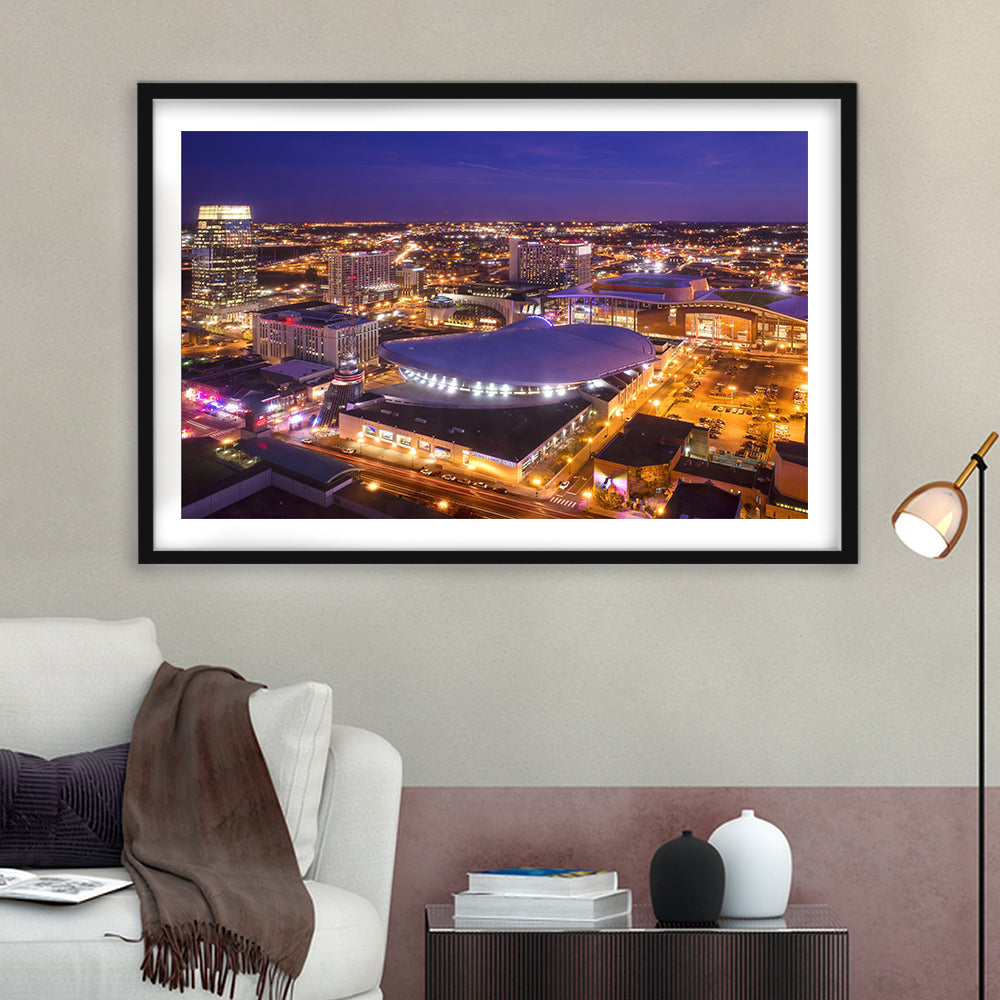 Bridgestone Arena, Stadium Canvas, Sport Art, Gift for him, White Border Framed Art Print Wall Decor