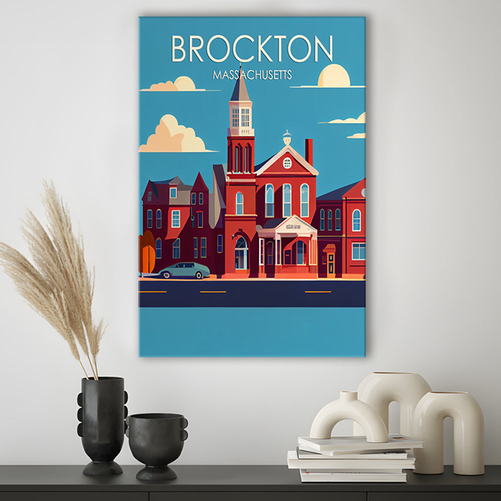 Brockton Massachusetts Retro Art Print, Brockton City Wall Art, Canvas Print, Painting Canvas, Living Room Decor