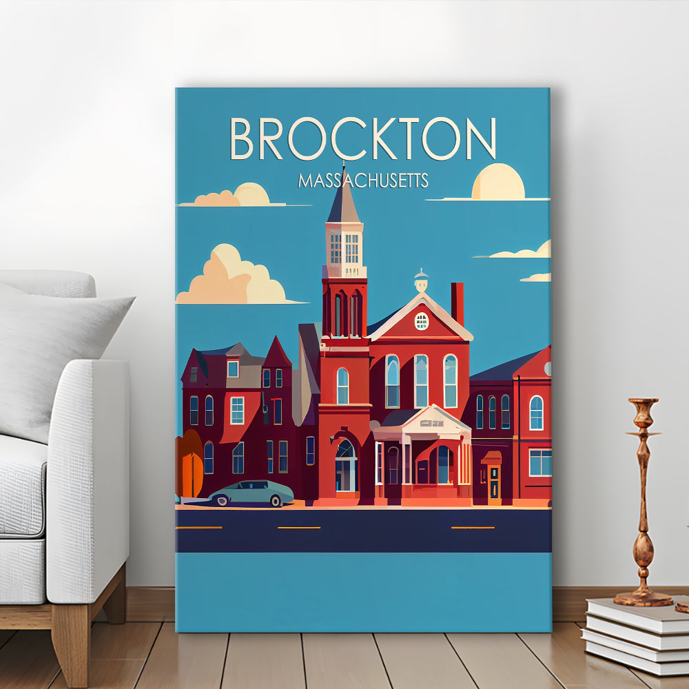 Brockton Massachusetts Retro Art Print, Brockton City Wall Art, Canvas Print, Painting Canvas, Living Room Decor