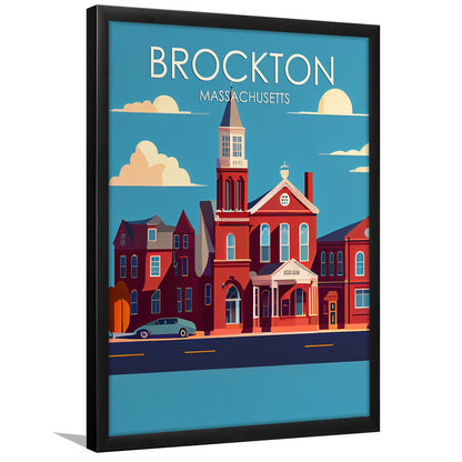Brockton Massachusetts Retro Art Print, Brockton City Wall Art, Framed Art Print, Picture Framed, Painting Art