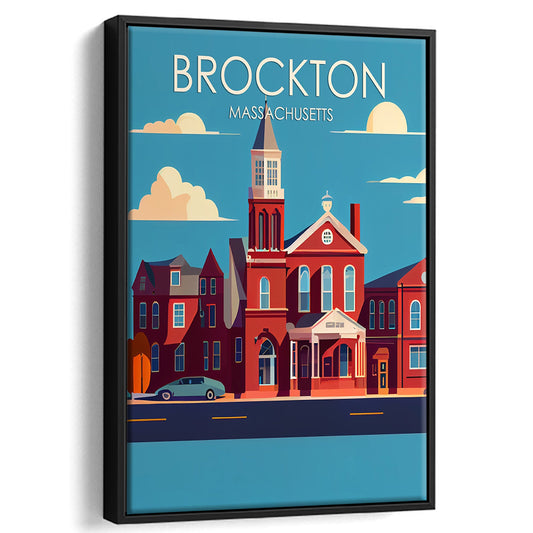 Brockton Massachusetts Retro Art Print, Brockton City Wall Art, Floating Framed Canvas Print, Framed Picture, Painting Canvas