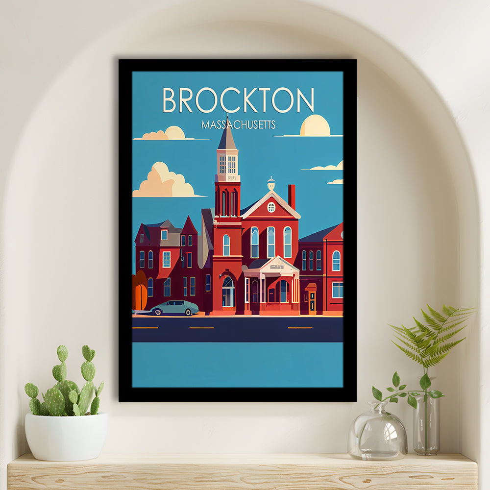 Brockton Massachusetts Retro Art Print, Brockton City Wall Art, Framed Art Print, Picture Framed, Painting Art