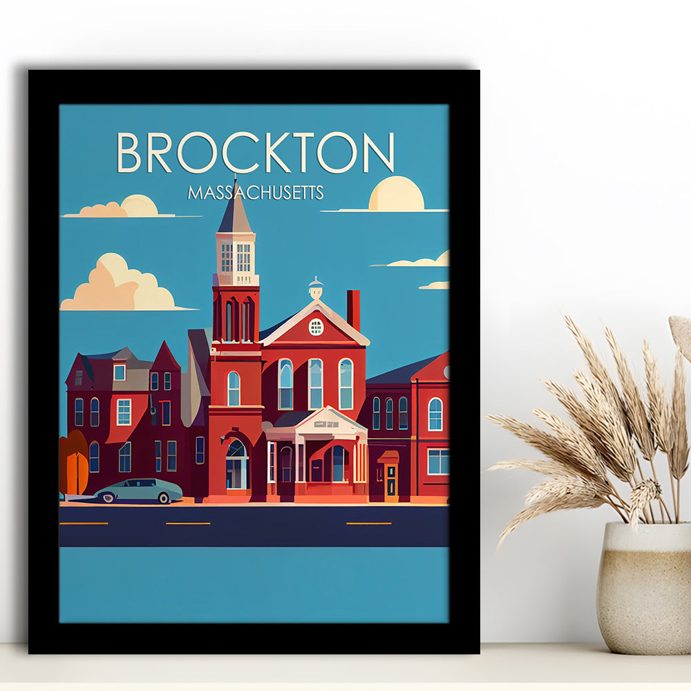 Brockton Massachusetts Retro Art Print, Brockton City Wall Art, Framed Art Print, Picture Framed, Painting Art