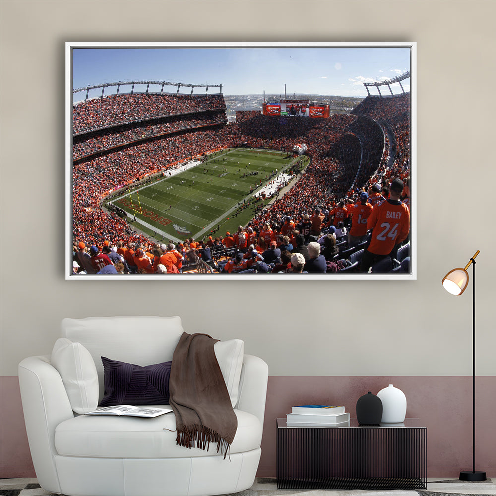Broncos Stadium at Mile High, Stadium Canvas, Sport Art, Framed Canvas Print Wall Art, Floating Frame