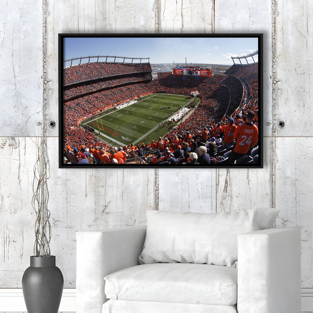 Broncos Stadium at Mile High, Stadium Canvas, Sport Art, Framed Canvas Print Wall Art, Floating Frame