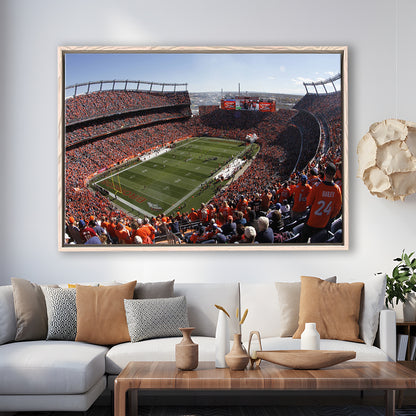Broncos Stadium at Mile High, Stadium Canvas, Sport Art, Framed Canvas Print Wall Art, Floating Frame