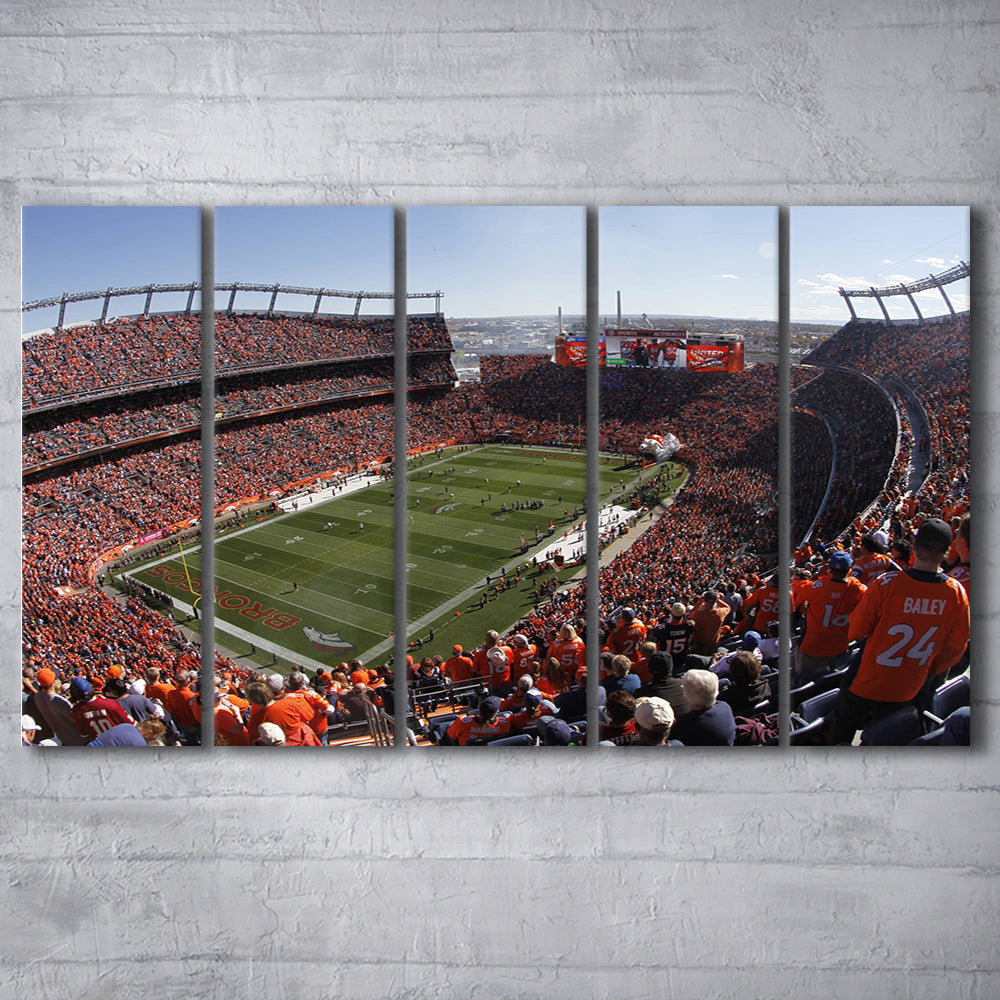 Broncos Stadium at Mile High, Stadium Canvas, Sport Art, 5 Panel B, Extra Large Canvas, Canvas Print Wall Art