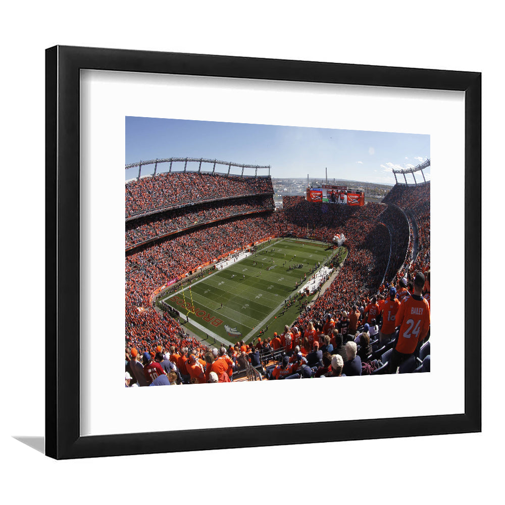 Broncos Stadium at Mile High, Stadium Canvas, Sport Art, Gift for him, White Border Framed Art Print Wall Decor