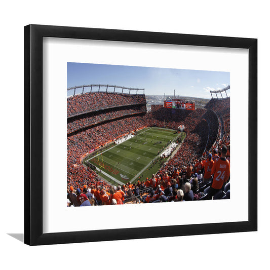 Broncos Stadium at Mile High, Stadium Canvas, Sport Art, Gift for him, White Border Framed Art Print Wall Decor