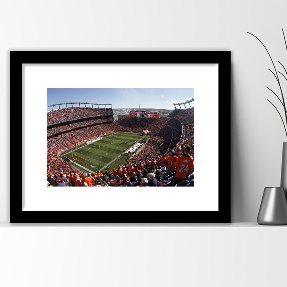 Broncos Stadium at Mile High, Stadium Canvas, Sport Art, Gift for him, White Border Framed Art Print Wall Decor