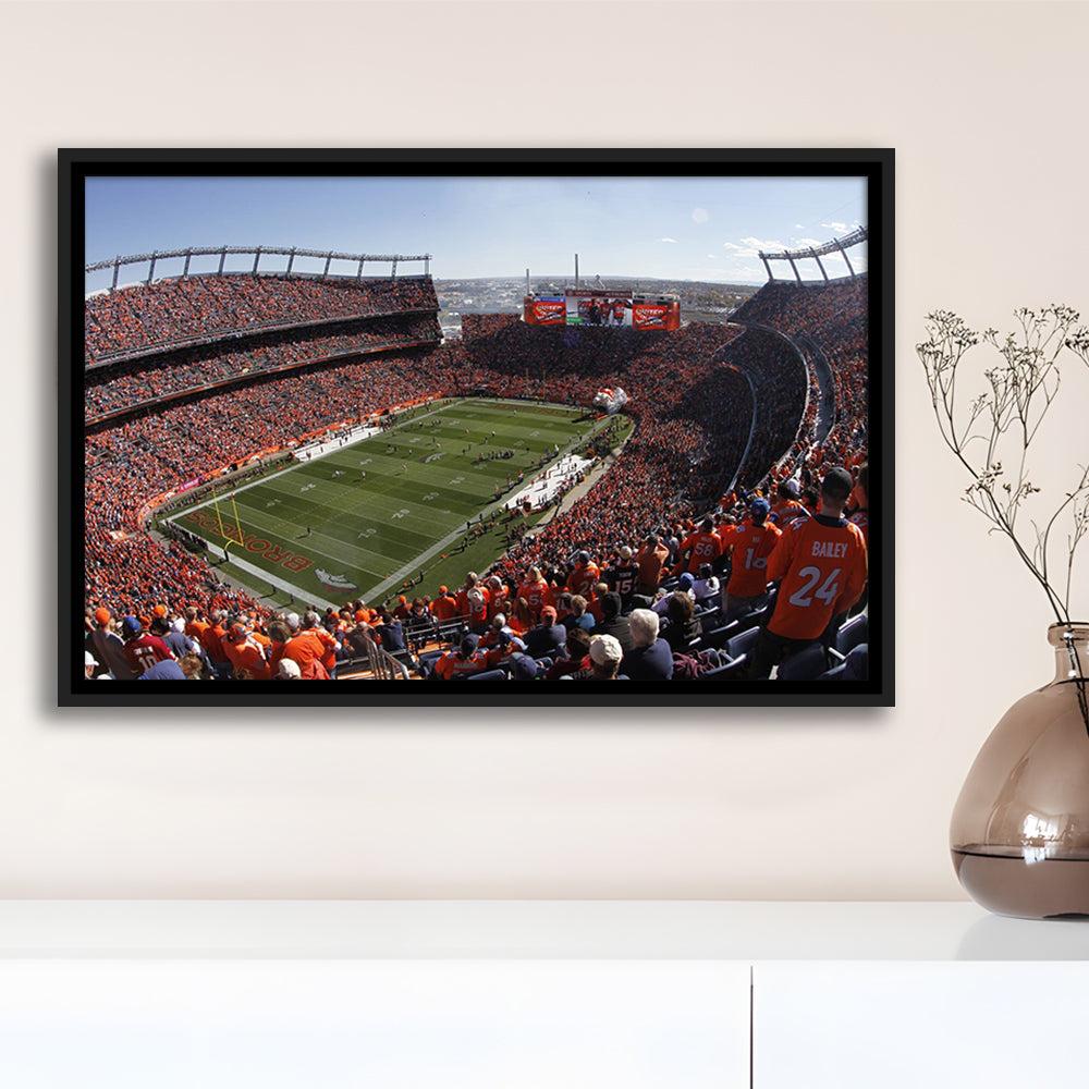Broncos Stadium at Mile High, Stadium Canvas, Sport Art, Framed Canvas Print Wall Art, Floating Frame