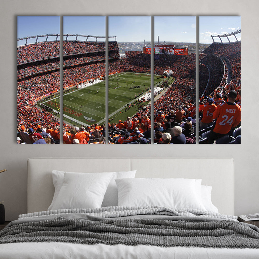 Broncos Stadium at Mile High, Stadium Canvas, Sport Art, 5 Panel B, Extra Large Canvas, Canvas Print Wall Art