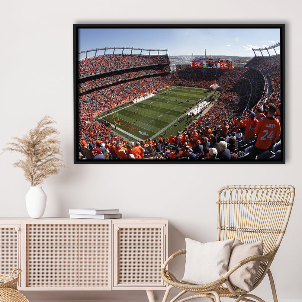 Broncos Stadium at Mile High, Stadium Canvas, Sport Art, Framed Canvas Print Wall Art, Floating Frame
